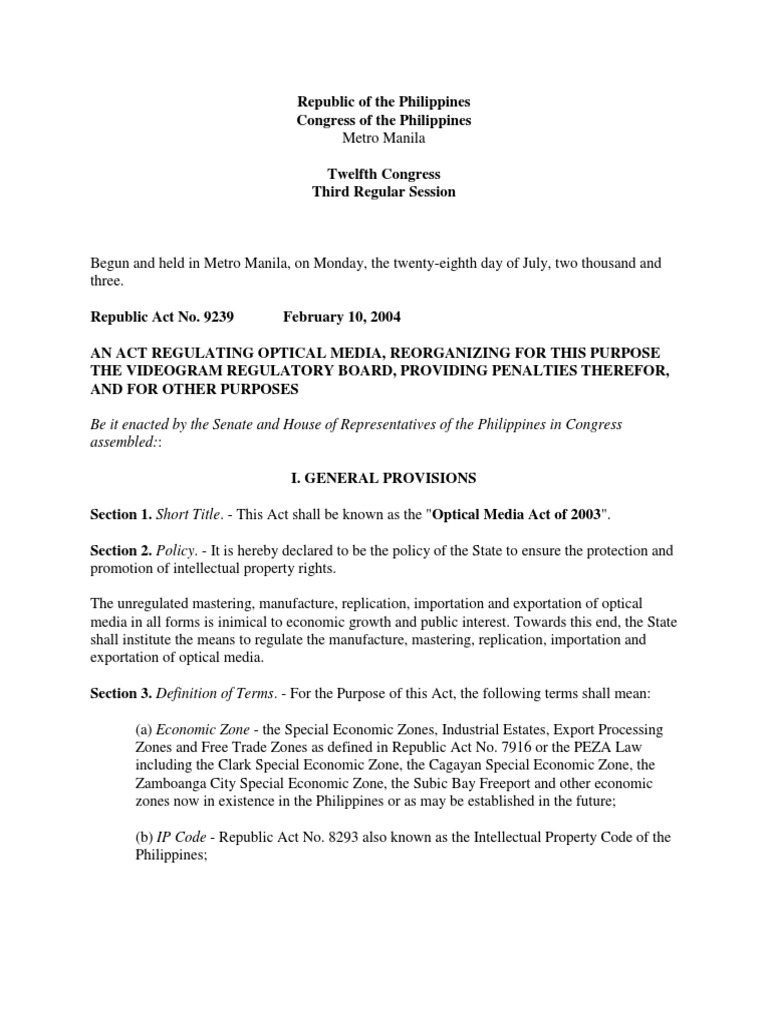 Optical Media Act of 2003 PDF PDF Office Of Management And Budget