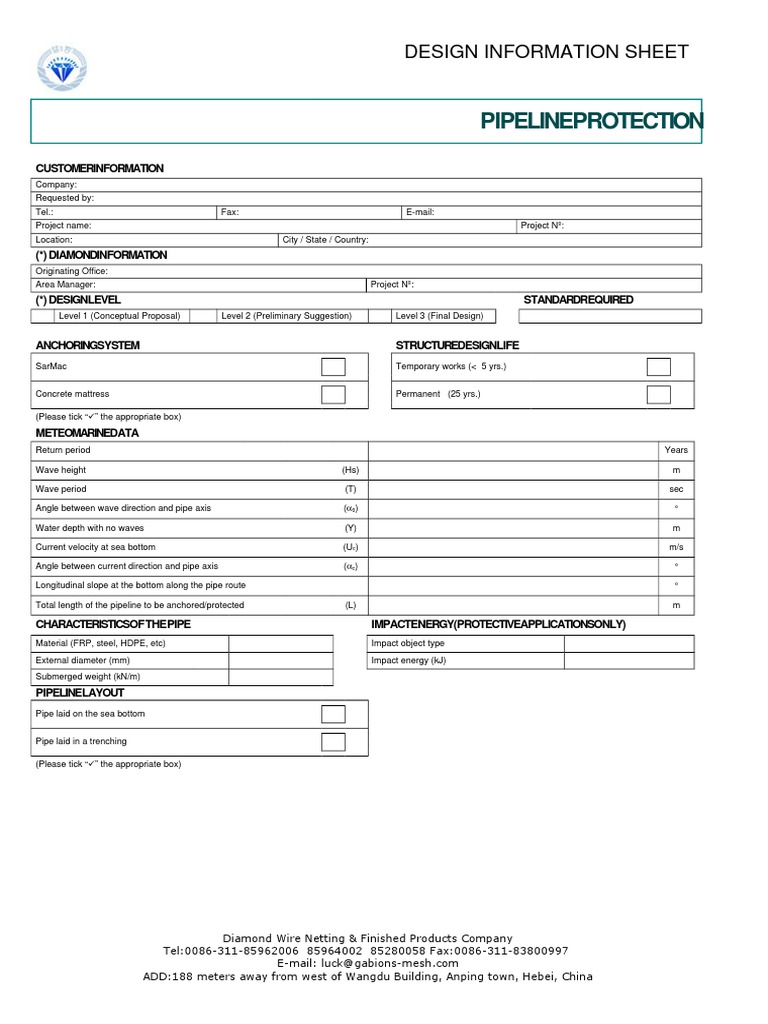 Pipeline Protection Design Information Sheet | PDF