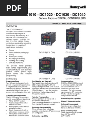 Honeywell Controller Dc1040 Dc1020 Dc1010 Temp 130701 Pdf Parameter Puter Programming Relay