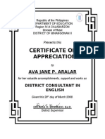 Certificate of Appreciation As Coordinator