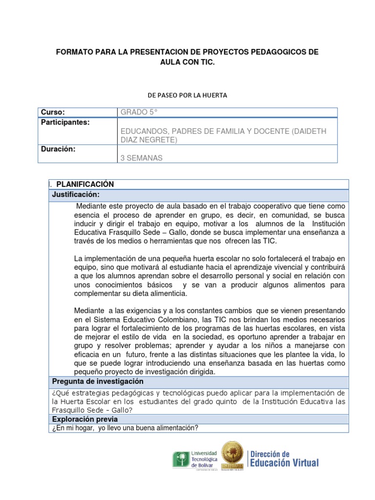 Formato de Proyecto Escolar TIC | PDF | Suelo | Tecnología de ...