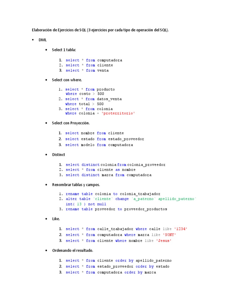 Ejercicios Prácticos de SQL DML y Más | PDF | Bases de datos | Gestión ...