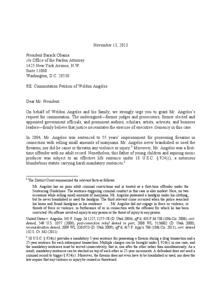 Angelos Commutation Support Letter PDF PDF Mandatory Sentencing
