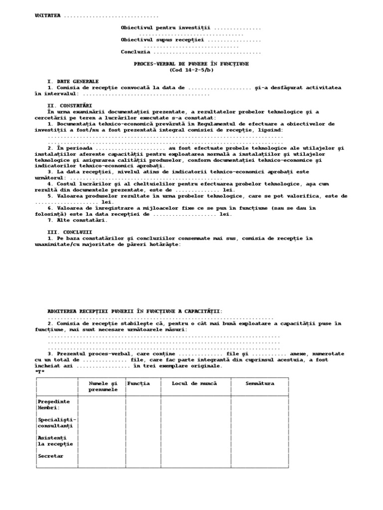 Proces Verbal De Punere In Functiune Doc
