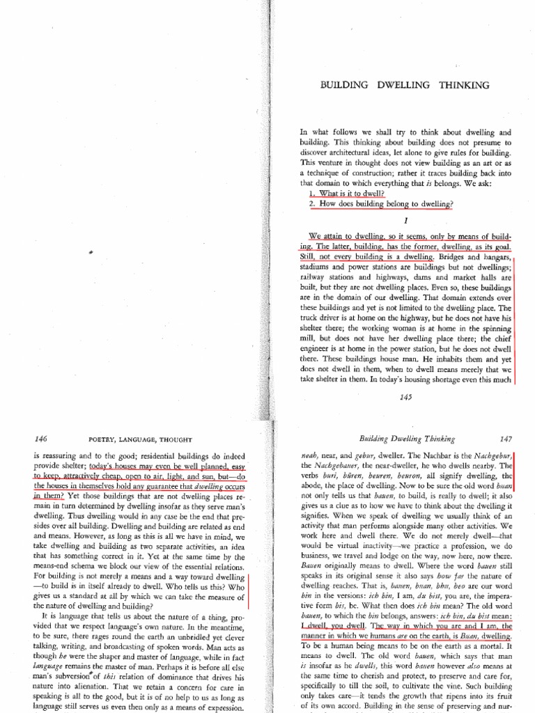 Heidegger Building Dwelling Thinking Lib Iss PDF PDF Foreign