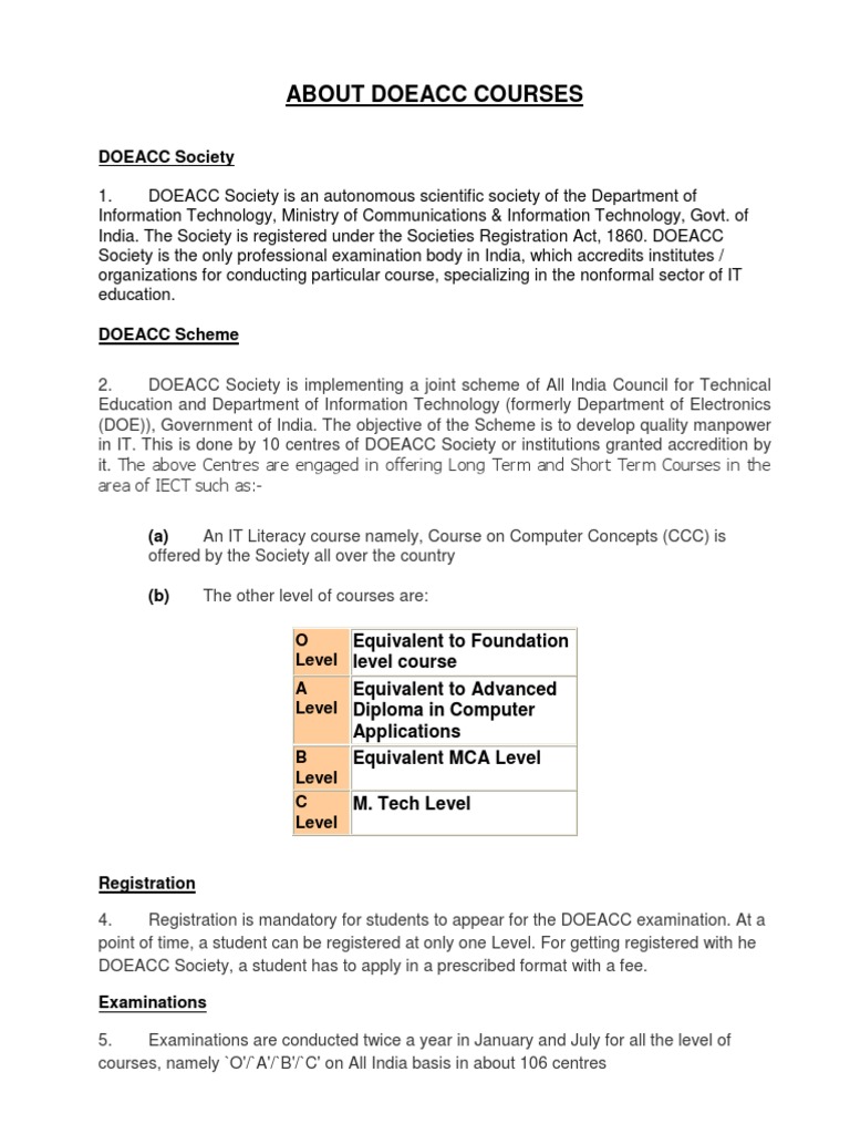 About DOEACC Courses PDF Download Free PDF Diploma System