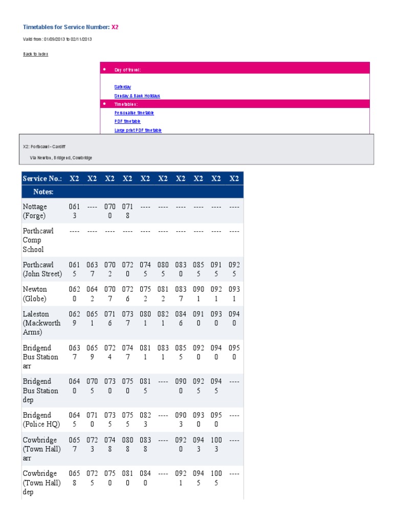 X2 Bus Timetable: Cardiff to Porthcawl | PDF | Bus Transport | Public ...