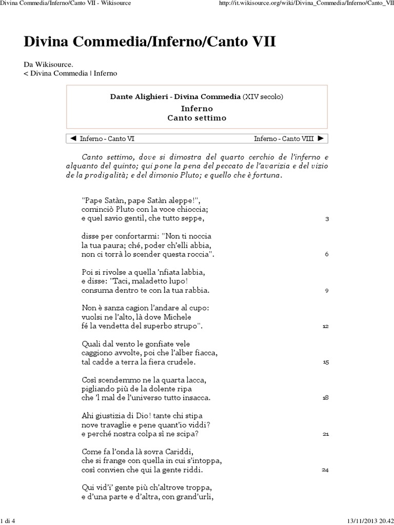 Divina Commedia - Inferno - Canto VII - Wikisource PDF | PDF