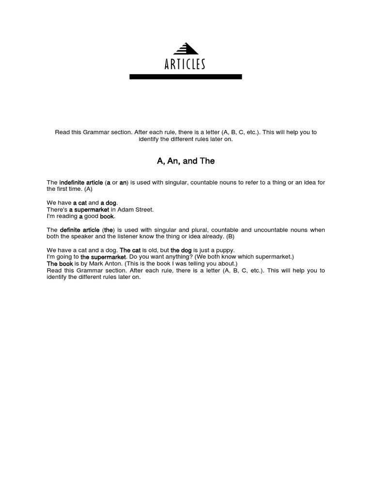 Articles Rules Pdf Pdf Noun Grammatical Number