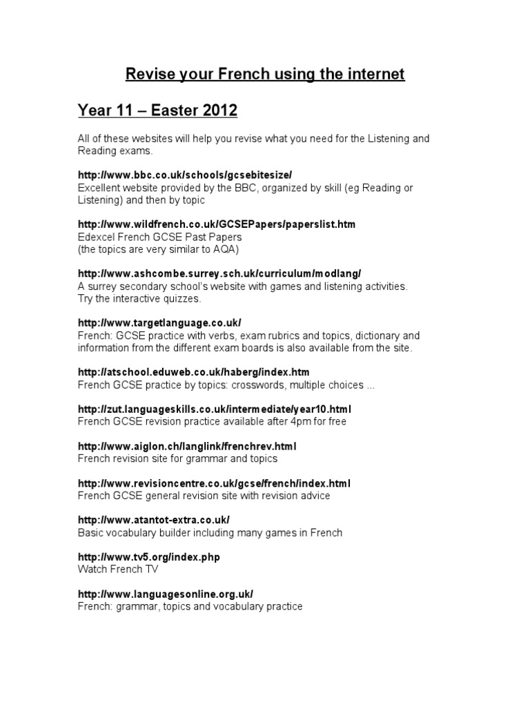 Revise Your French For Gcse Using The Internet