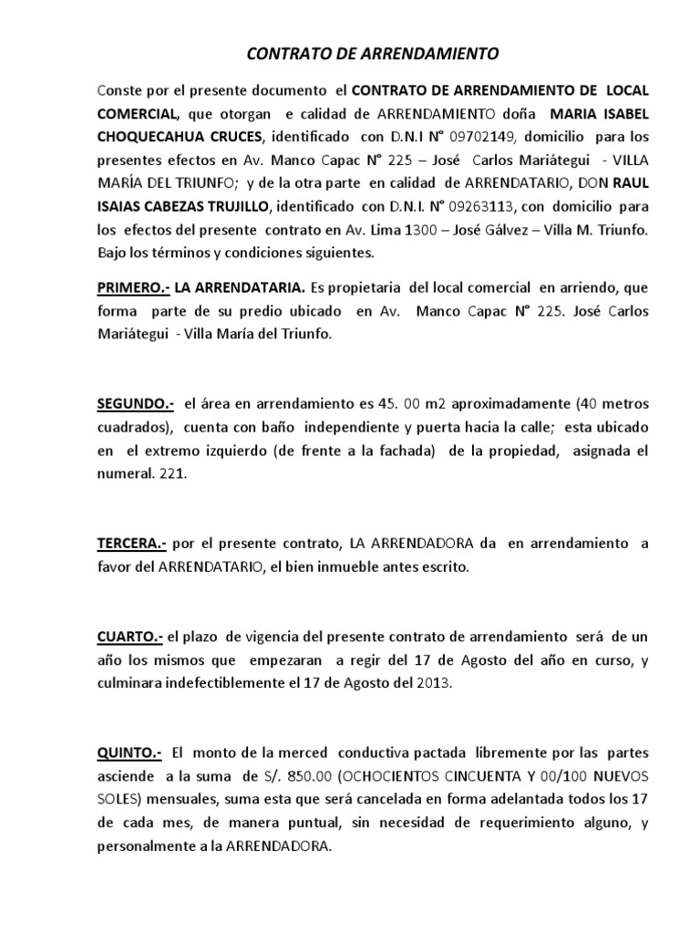 Contrato e Arrendamiento Tipeo de Hoy Renting Government