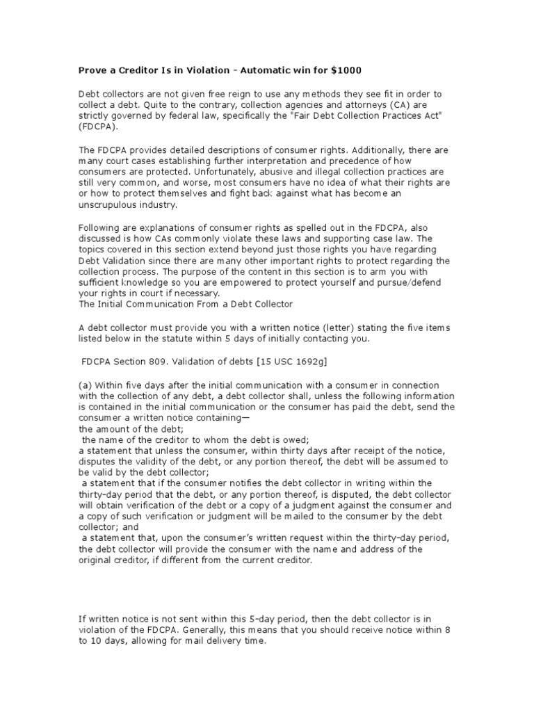 Proving FDCPA Violations for $1000 | PDF | Collection Agency | Justice
