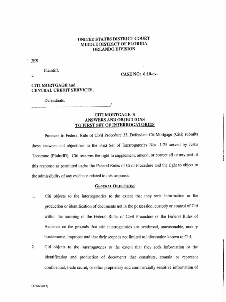 Defendants Answers to Interrogatory | Discovery (Law) | Interrogatories