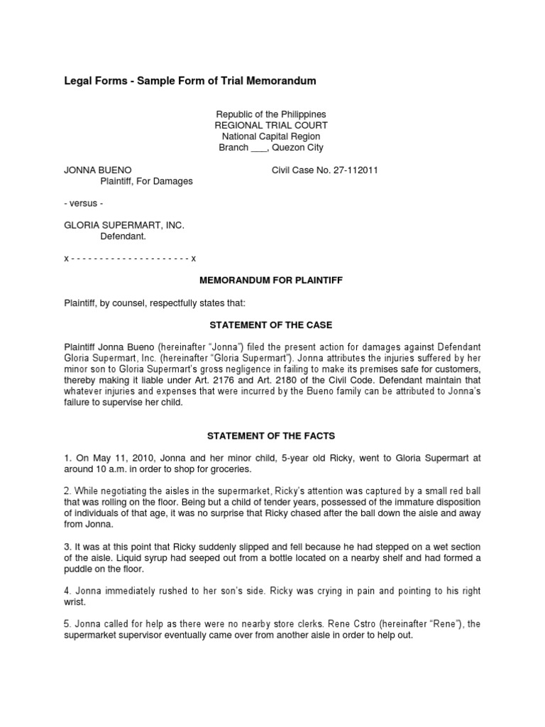 Legal Memorandum Negligence Reasonable Person