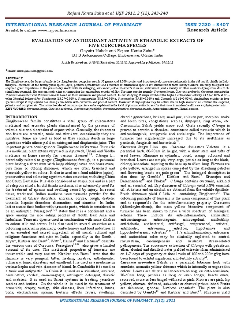 Antioxidant Activity of Curcuma Species | PDF | Turmeric | Antioxidant