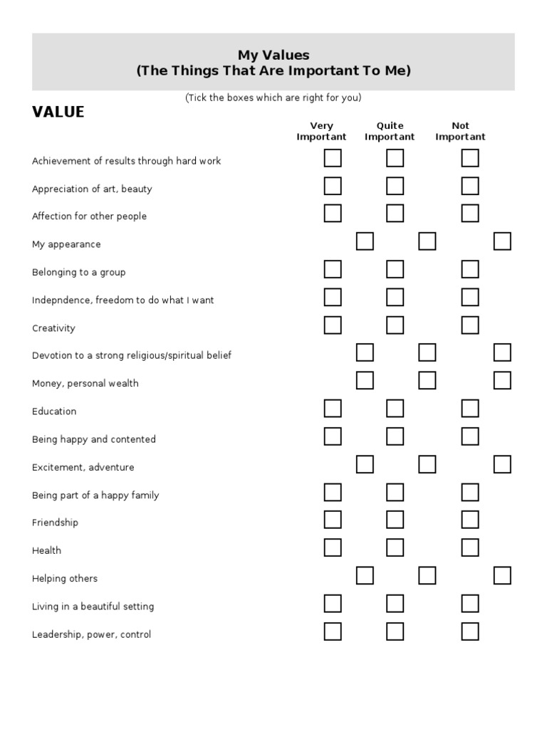 Personal Values Assessment Checklist | PDF