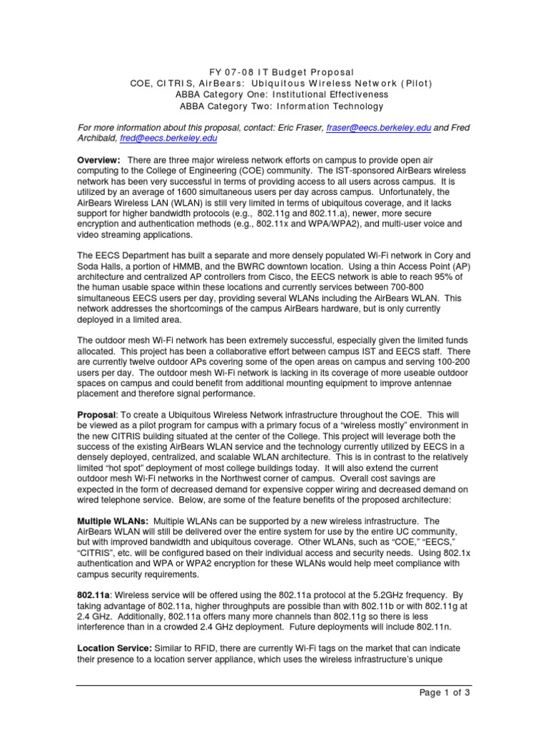 Ubiquitous Wireless Network Proposal | PDF | Wireless Lan | Ieee 802.11