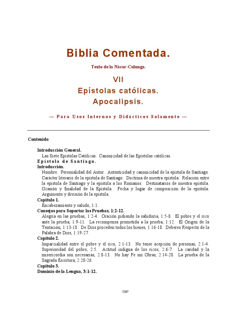 Colunga Alberto - Biblia Comentada Tomo 7 - Epistolas Catolicas Al  Apocalipsis | PDF | EpÃ­stola de james | Pablo el apÃ³stol