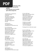 Instructions: Read The Lyrics of The Song You Heard and Mark The Mistakes. Write Down The Correct Word in Place of The Wrong Word