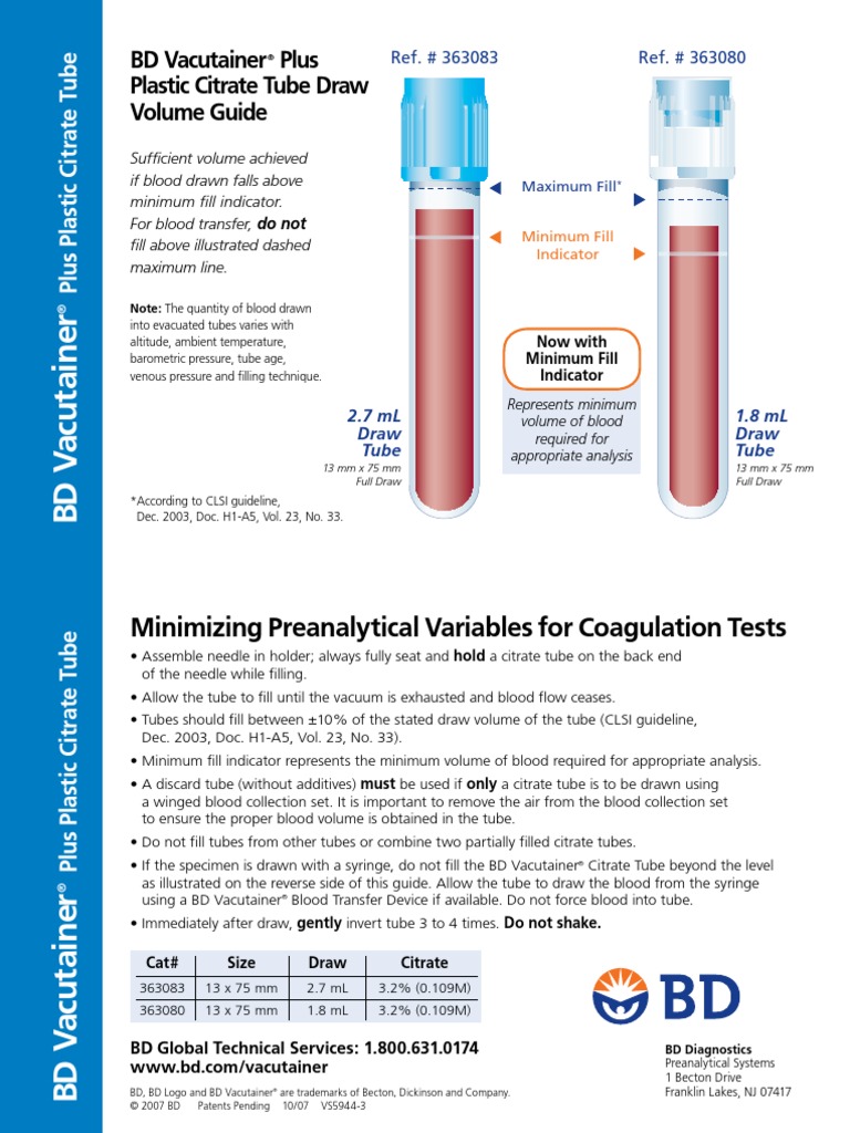 BD Vacutainer Citrate Tube Guide | PDF