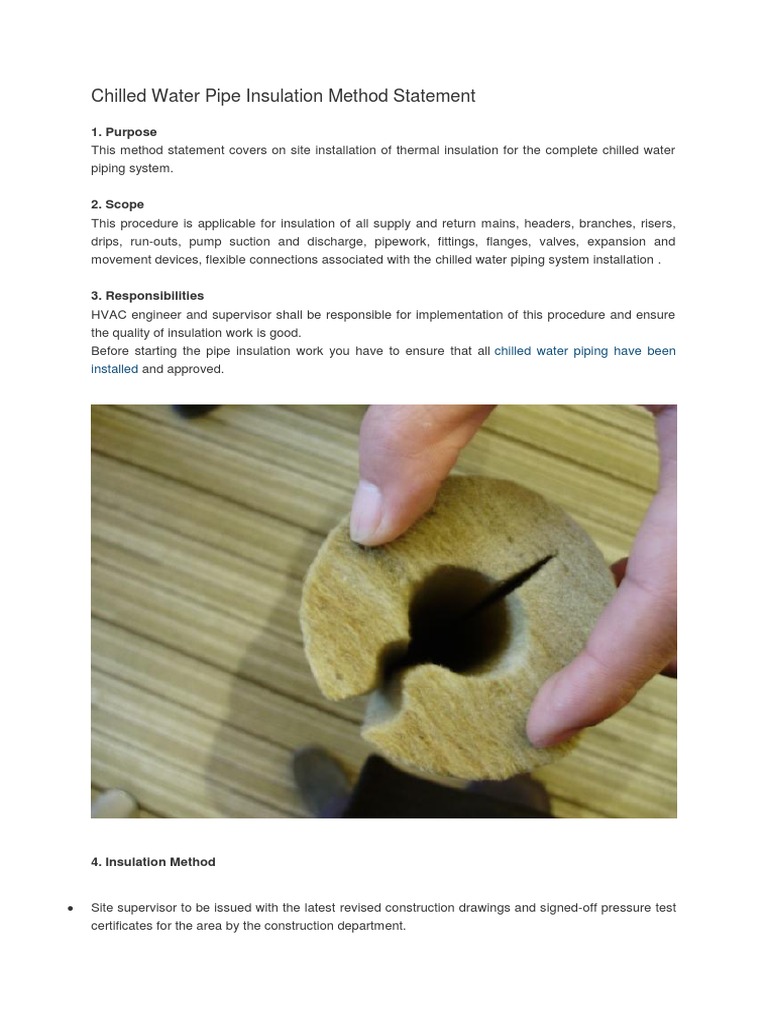 Chilled Water Pipe Insulation Method Statement PDF Thermal