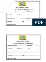 VVF Limited Baddi Subject: Application For Shift Change