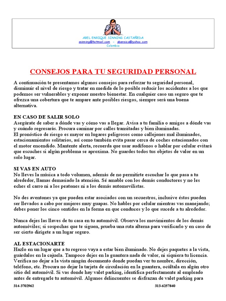 Consejos para Tu Seguridad Personal | PDF