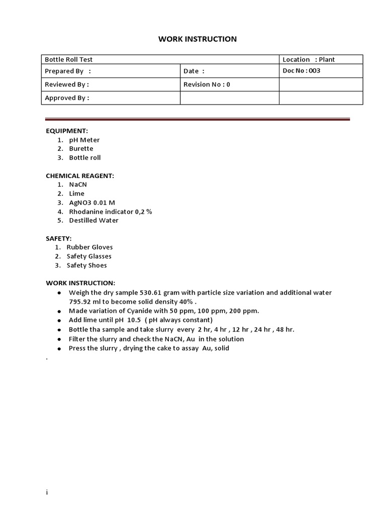 Bottle Roll Test Procedure for Au Extraction | PDF | Gold Mining | Gold