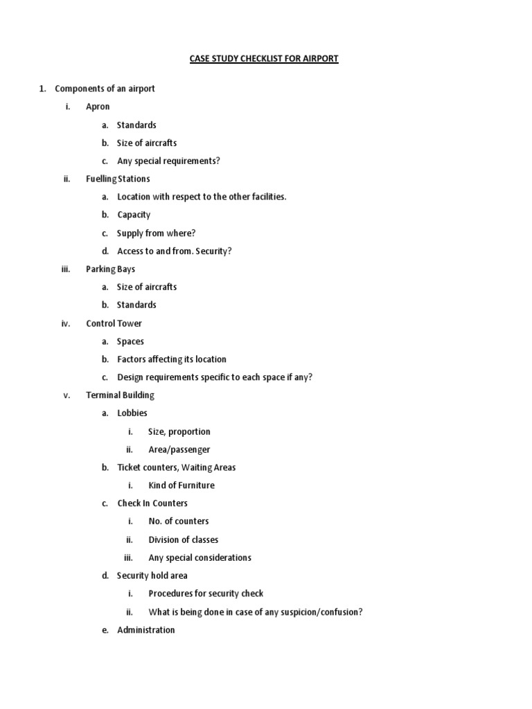 Airport Case Study Checklist Guide | PDF | Airport Lounge | Airport
