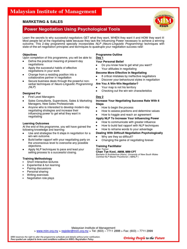 Power Negotiation Using Psychological Tools Pdf Pdf Negotiation