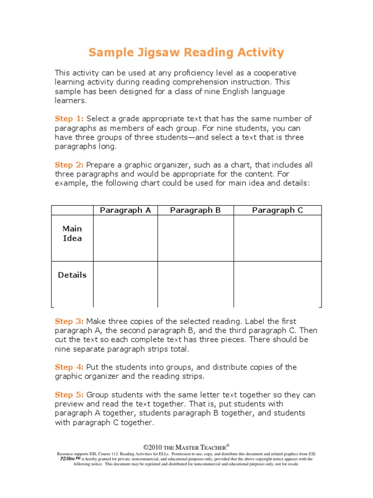 Jigsaw Reading Activity.pdf English As A Second Or Foreign Language