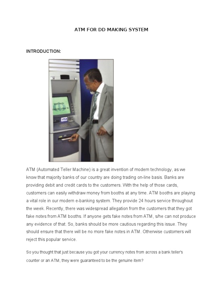 Addressing Counterfeit Currency Issues Through an Automated ATM System for Demand Draft Making