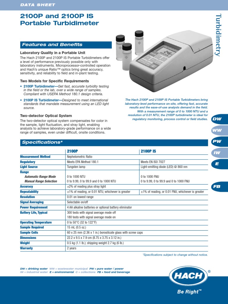 2100P Turbidimeter Specification Sheet PDF PDF Nature