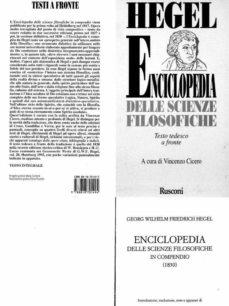 Hegel - Enciclopedia Delle Scienze Filosofiche in Compendio (Con  Annotazioni, Testo Tedesco A Fronte, A Cura Di V. Cicero) PDF | PDF