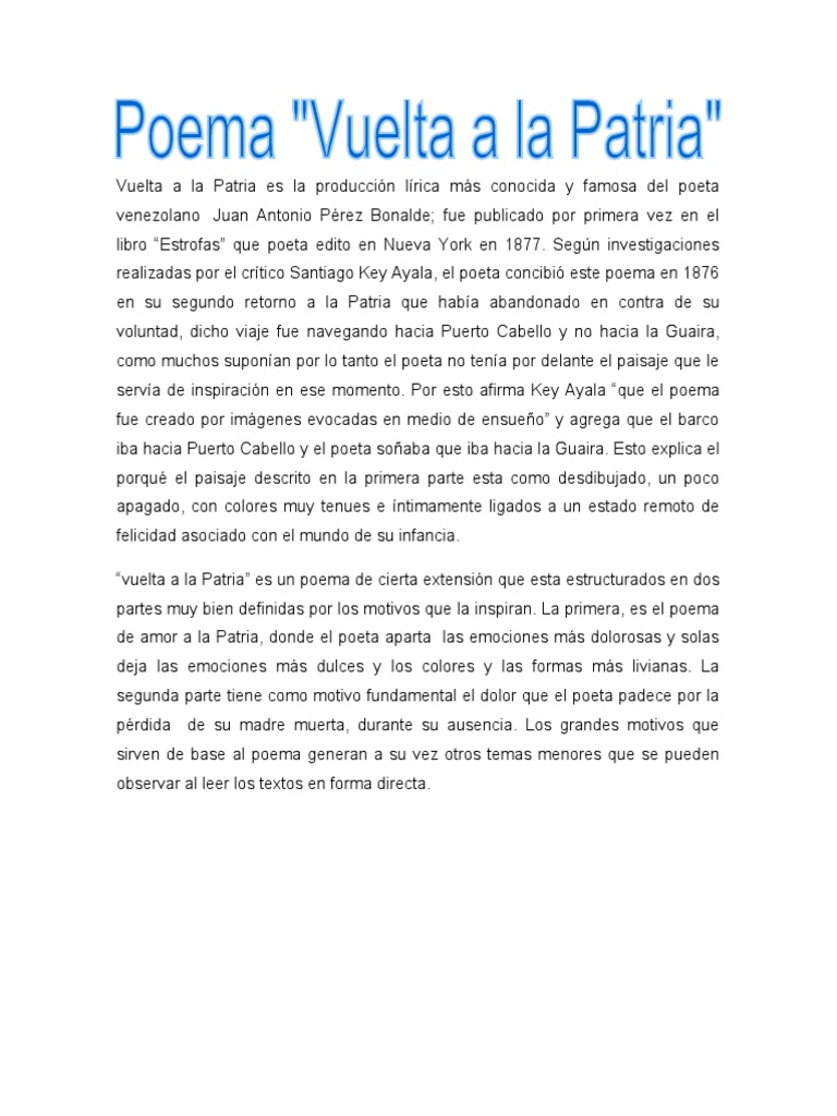 Poema Vuelta A La Patria | PDF | Romanticismo | Poesía