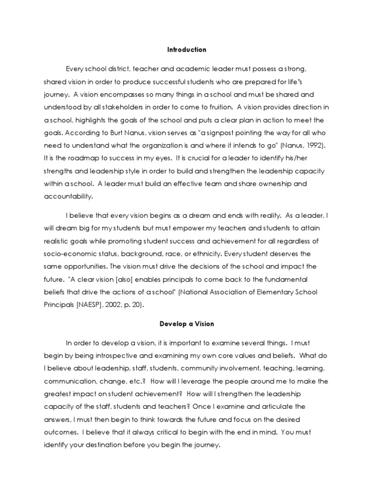 buck personal vision essay final Educational Assessment