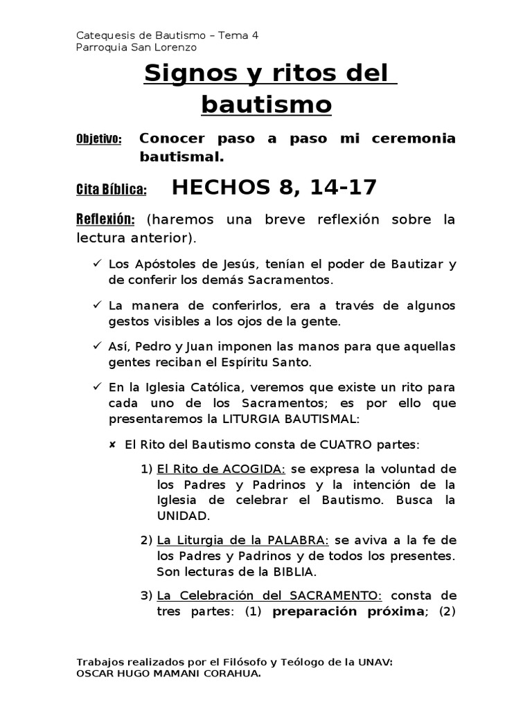 Ritos y pasos del Bautismo Católico | PDF