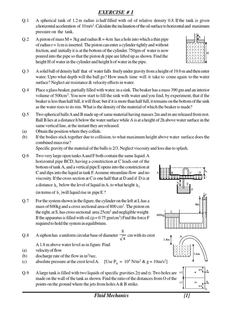 Fluid Mechanics Exercises and Solutions | PDF | Buoyancy | Liquids