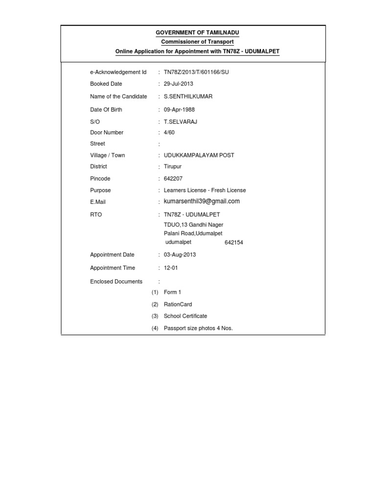 LLR Form.pdf Driver's License Birth Certificate
