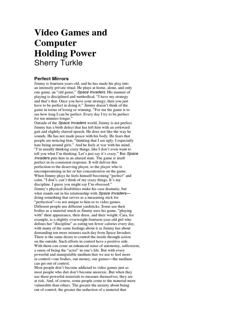 Video Games and Computer Holding Power: Sherry Turkle | PDF | Dieting ...