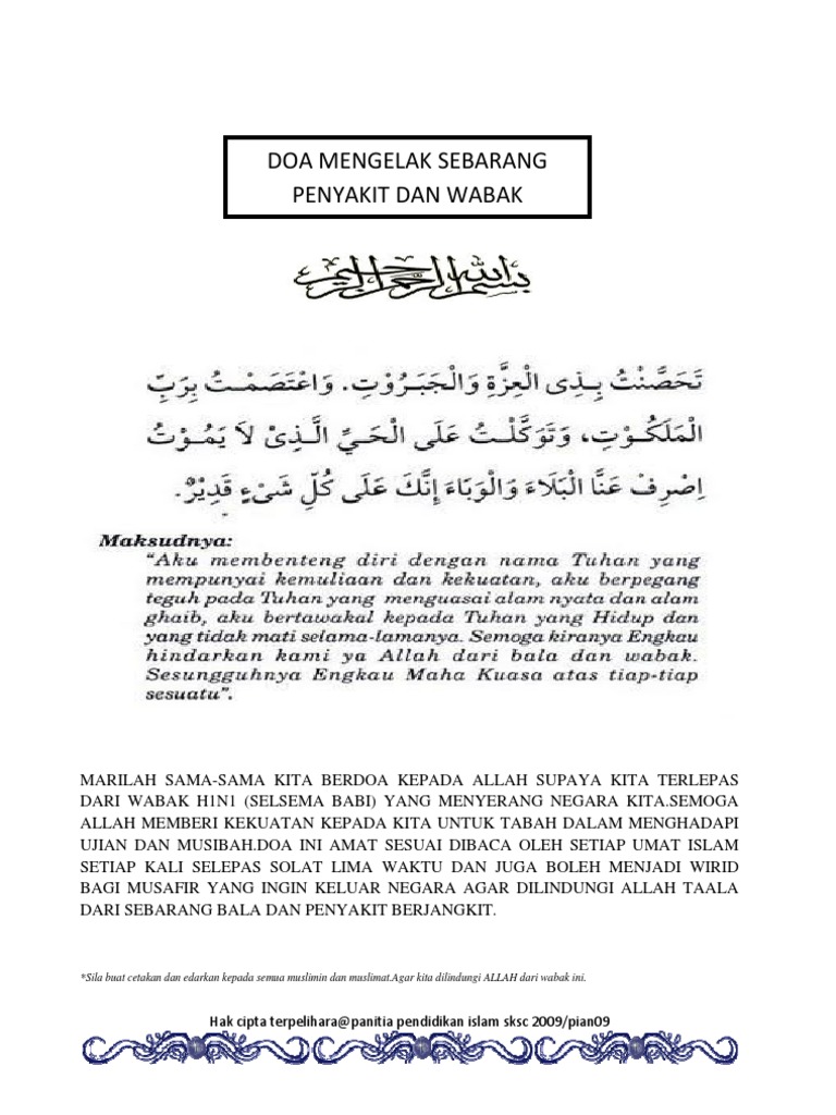 Doa Tolak Wabak Dan Bala Pdf