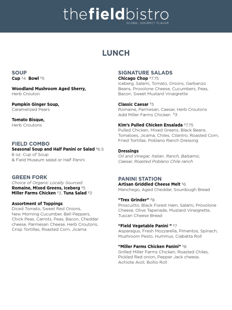 Field Bistro Menu Salad Western Cuisine Free 30day Trial Scribd