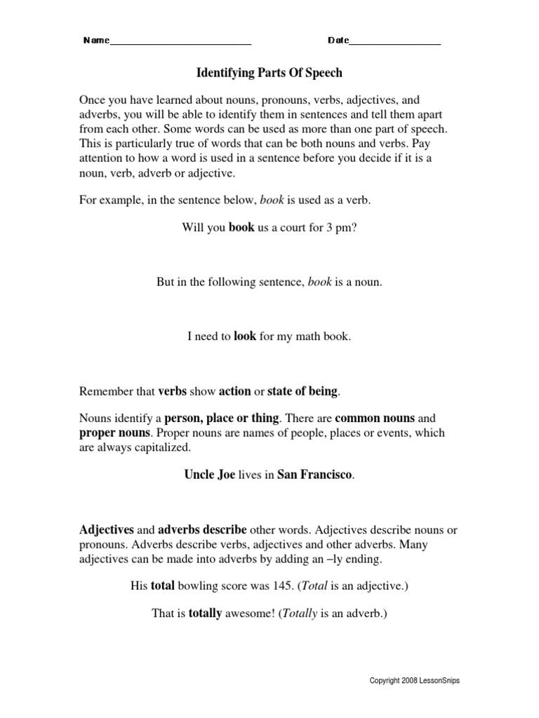 Worksheet Identifying Adverbs identifypartspeech pdf adjective adverb