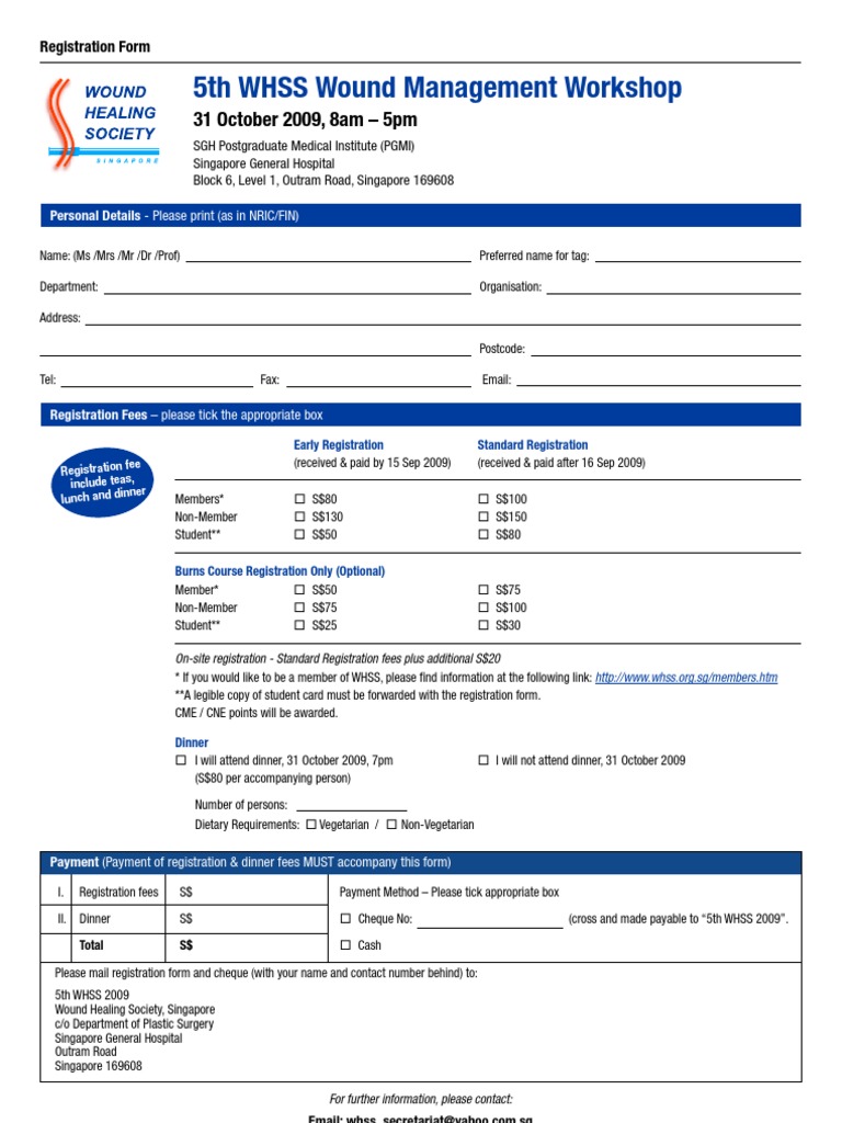 5th WHSS Wound Workshop Registration | PDF | Business