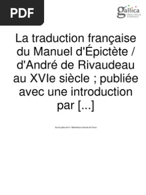La Traduction Francaise Du Manuel D Epictete D A De Riveaudeau Au 16eme Siecle Pdf Stoicisme Traductions