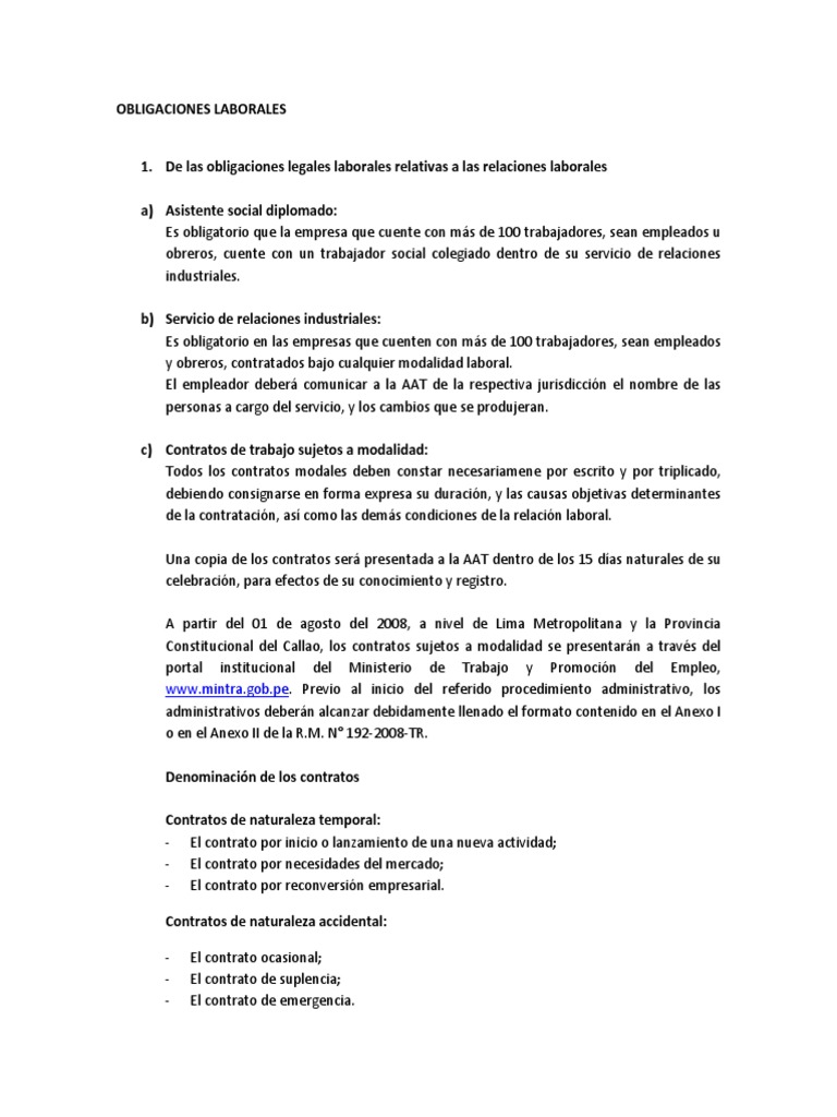 Obligaciones Del Empleador | PDF | Derecho laboral | Salario