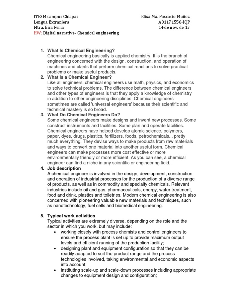 What Is Chemical Engineering? Job Description Download Free PDF