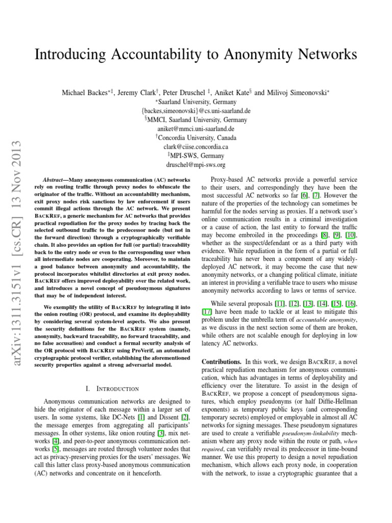 Introducing Accountability To Anonymity Networks | PDF | Tor (Anonymity ...