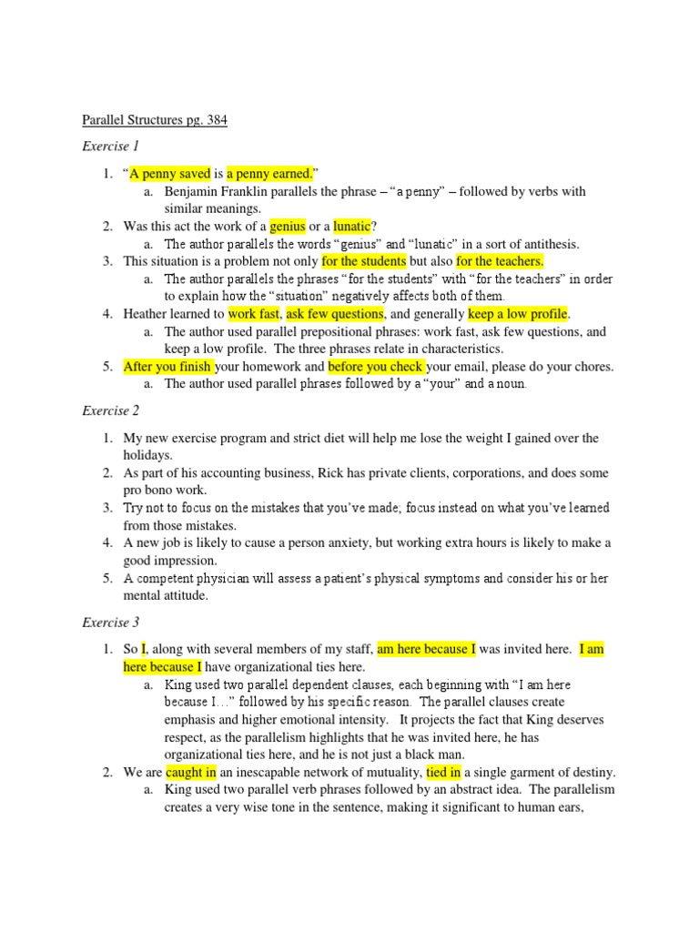 Parallel Structures Phrase Clause