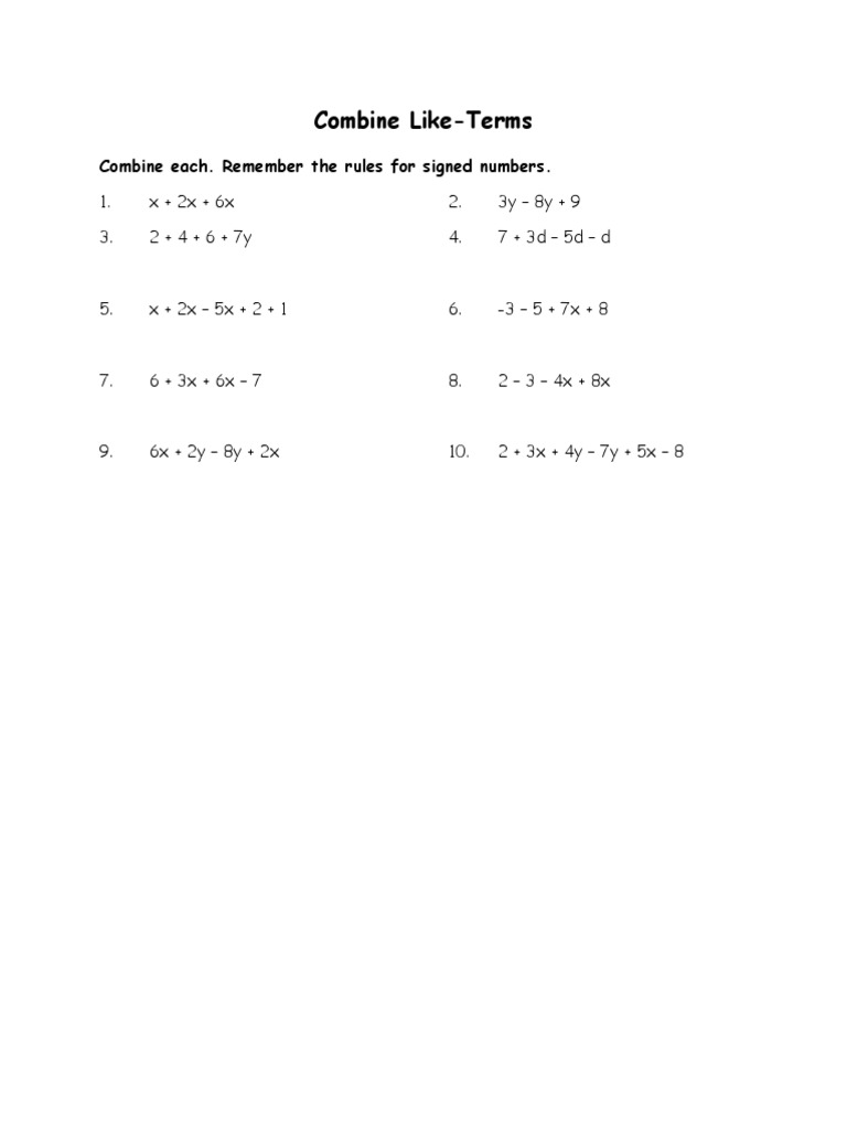 Combining Like Terms Practice | PDF